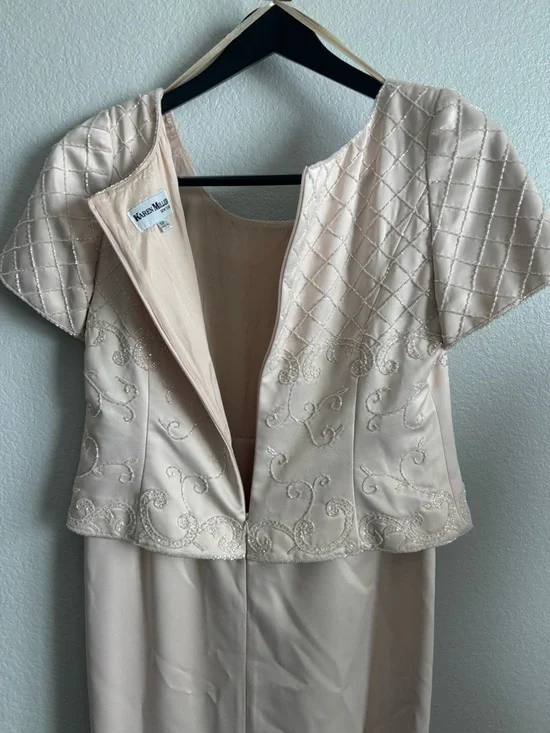 Vintage Karen Miller Elegant Cream Embellished Women's Cocktail or MOB Dress - Picture 4 of 6